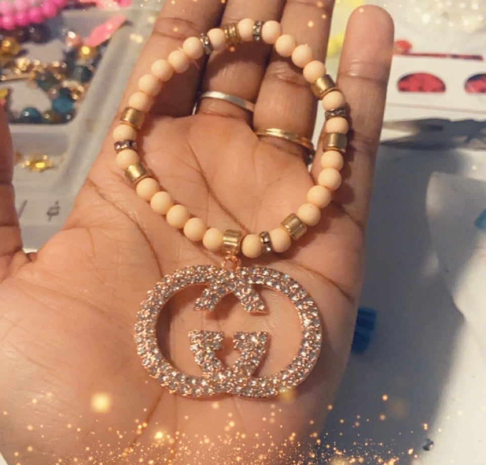 Image of Rose gold Gucci designer inspired beadrd bracelet 