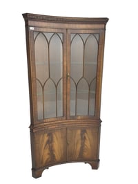 Image 2 of mahogany glass cabinet curved corner unpainted 