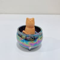 Image 13 of Glow in dark orange cat in witch brew cauldron ceramic keepsake (rainbow effect)