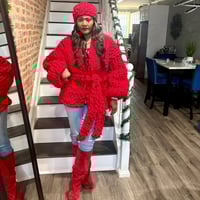 Image 4 of Chunky Red Knit Sweater w/headband (NEW) 