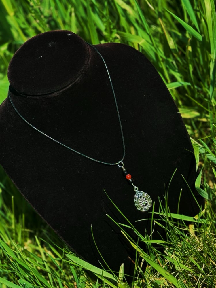 Image of "Protection" Spider Necklace w/ Black Obsidian & Red Jasper