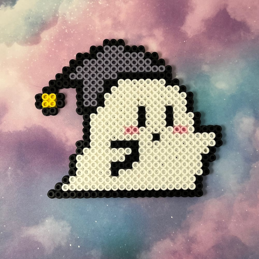 Image of Sleepy Ghost Kawaii Perler Kandi Wall Decor