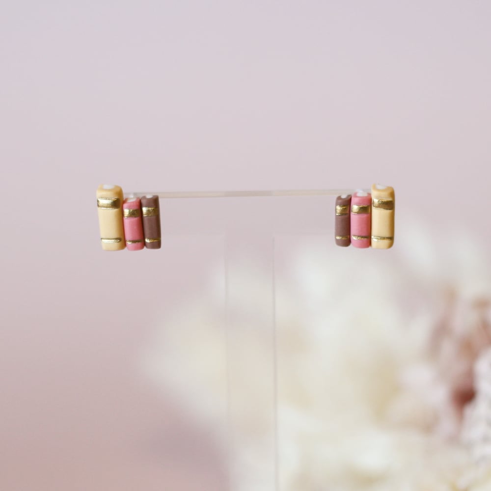 Image of Book Studs - Yellow, Pink, Brown