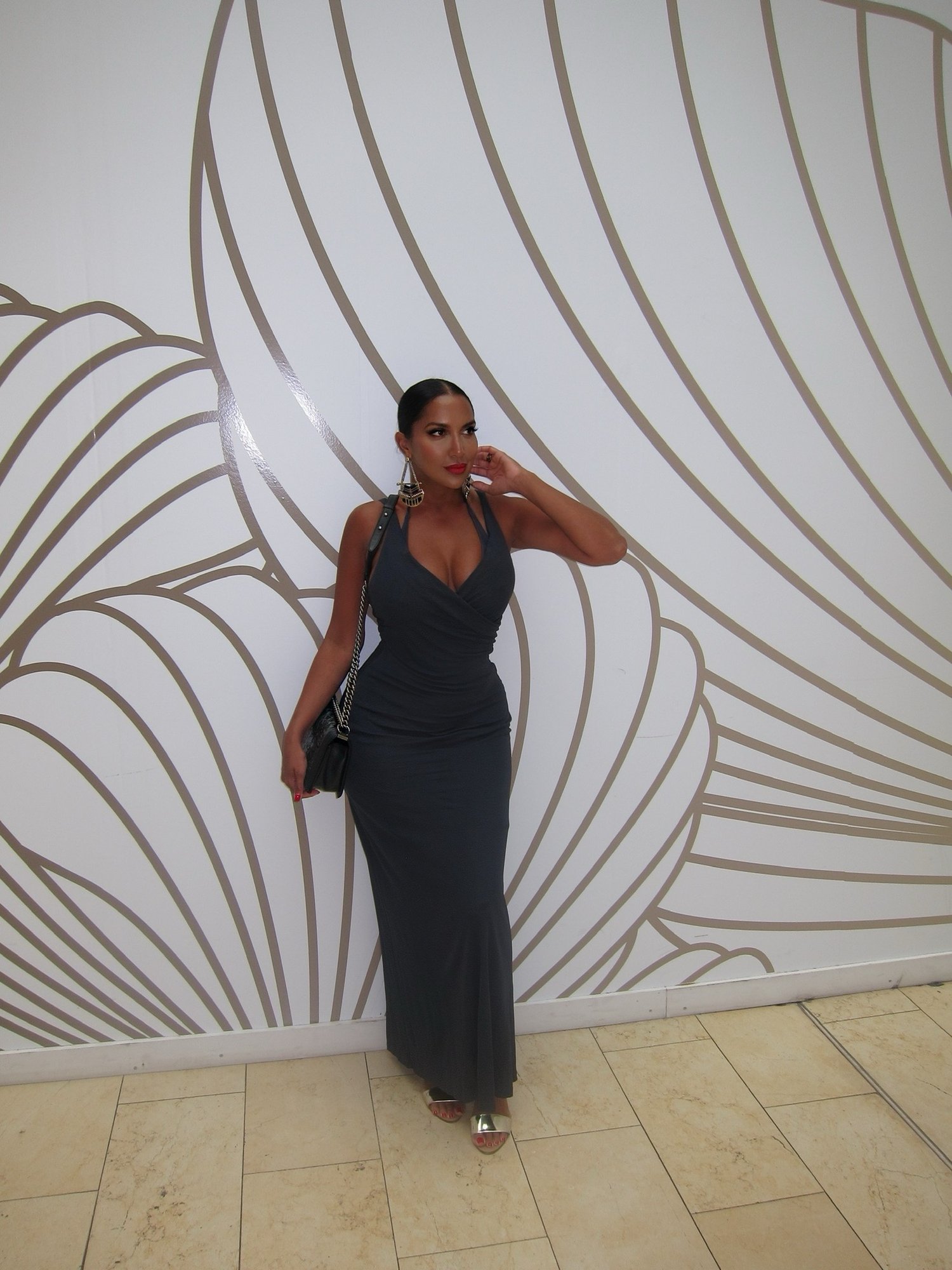 Image of NAVY BLUE DRAPED MAXI DRESS (MEDIUM)