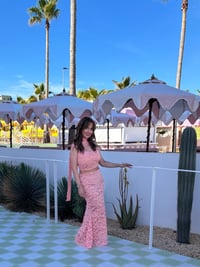 Image 2 of Peach Lace Resort Set | Floral Lace Holiday Co-Ord | Handmade Summer Three Piece Set