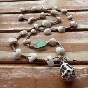 Image of Hawaiian puka shell wrap necklace with Hebrew cone clasp