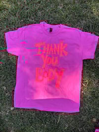 Image 2 of Gentle Pink T Shirt with Orange fluro peachy text (Large)