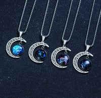 Image 1 of Zodiac Sign Crescent Moon Necklace 