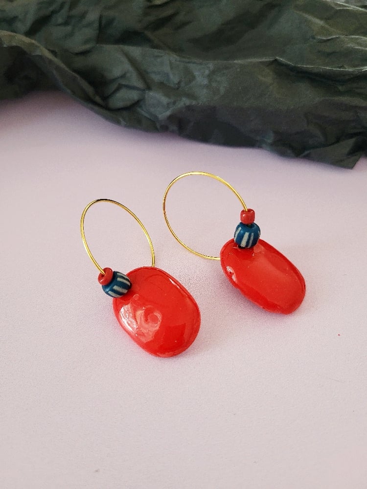 Image of Boucle d'oreilles oval rouge