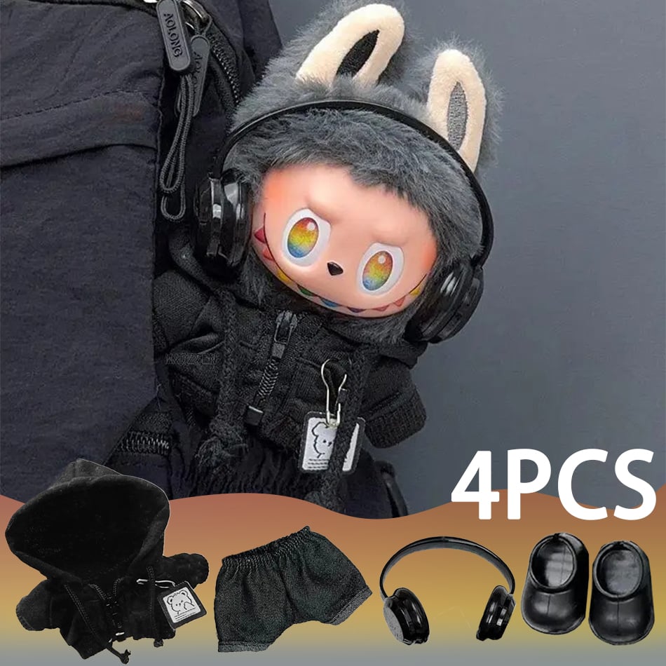 Image of For Labubu Clothes Big Into Energy Series Casual Hoodie Black Suit Fashion Sweatshirt Jacket Lovely 