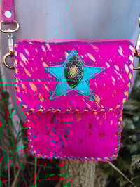 Image 2 of Woodstock cross body /passport bag - Hot pink and turquoise star