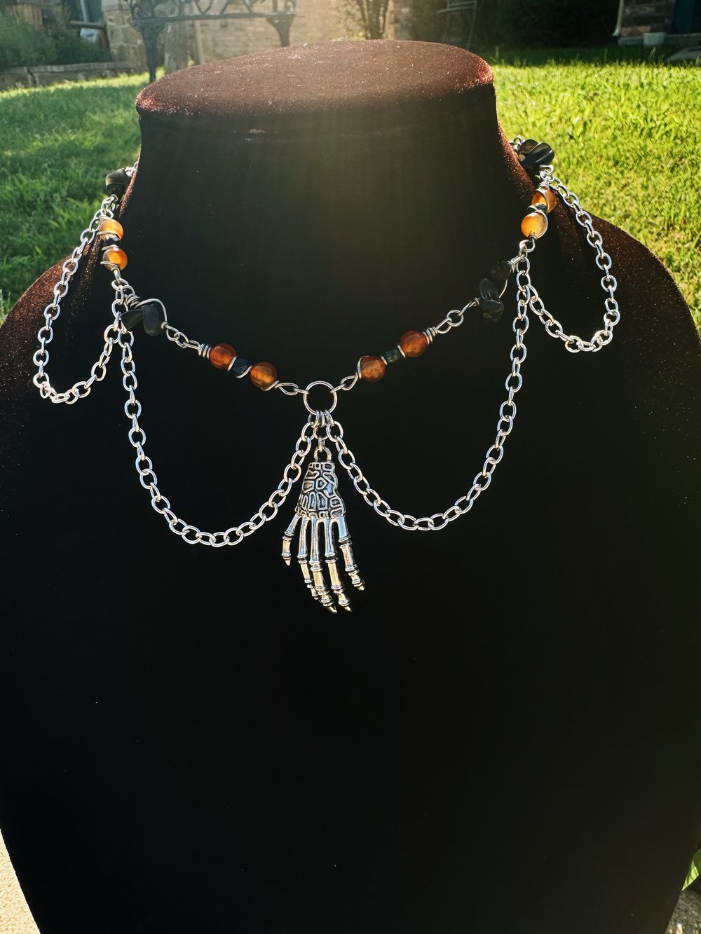 Image of "Hand that Feeds" Choker w/ Carnelian & Black Obsidian (adjustable)