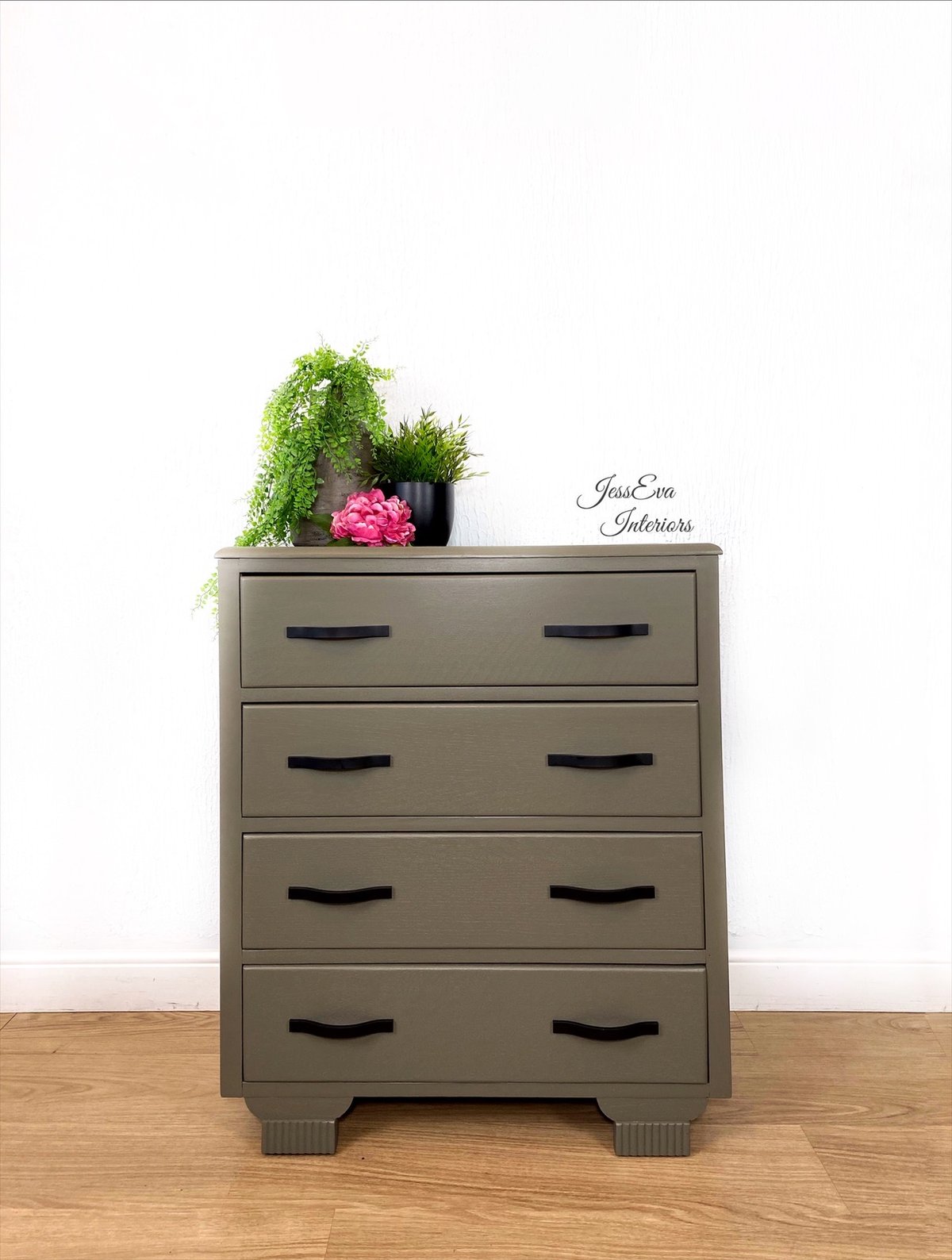 Vintage Chest Of Drawers painted in olive green/grey