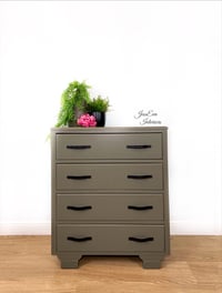 Image 1 of Vintage Chest Of Drawers painted in olive green/grey