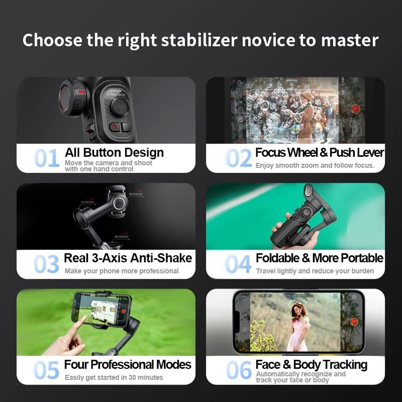 Image of AOCHUAN 3-Axis Handheld Gimbal Stabilizer SmartXE for Smartphone for iPhone Android AI Face Tracking