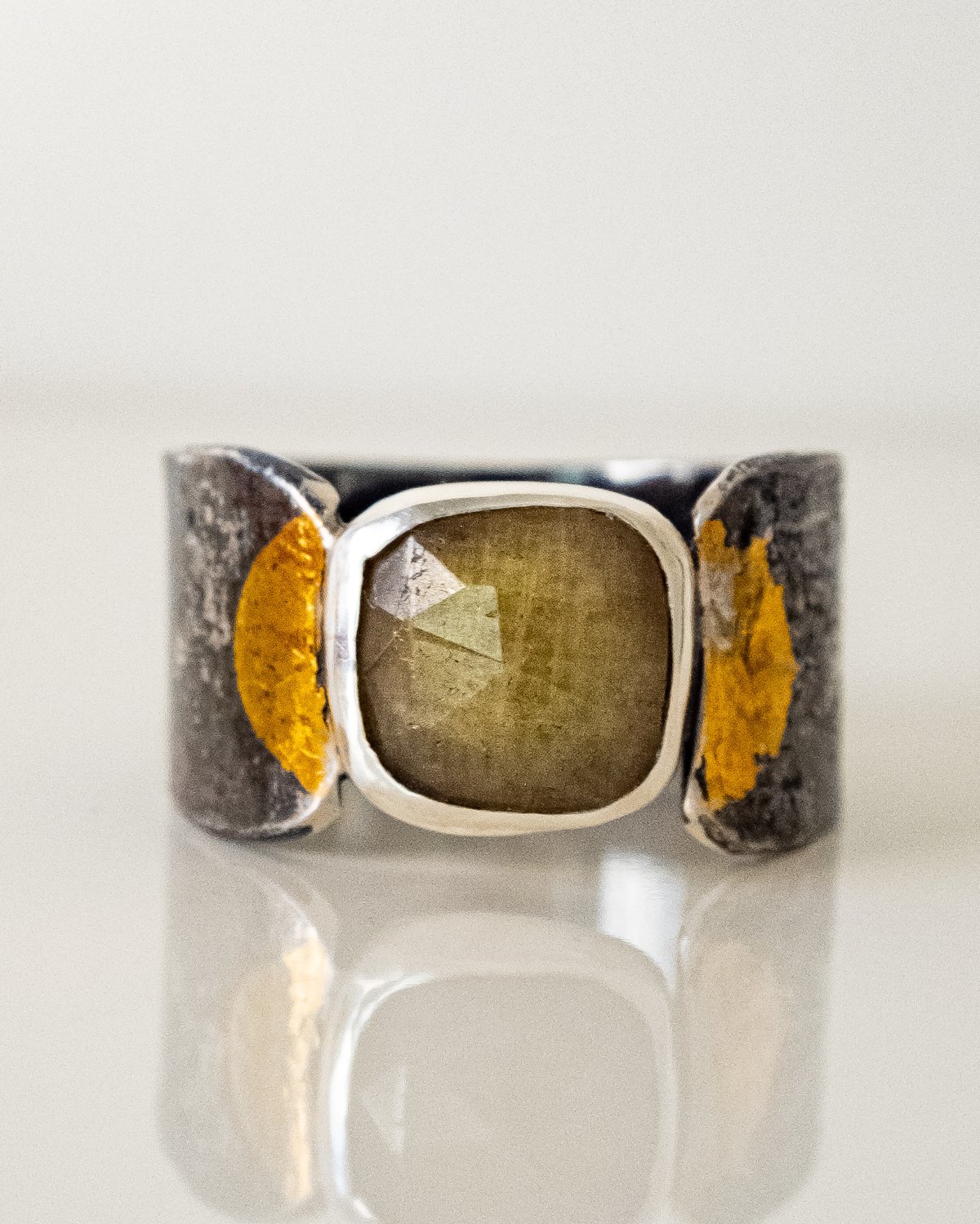 Image of 5.75 - Reticulated Silver, Sapphire and 24kt Keum Boo Ring