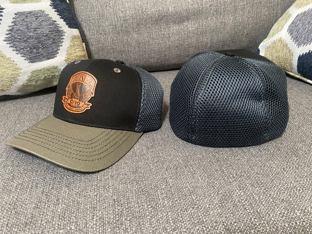 Image of Flexfit c/10 club louisiana leather patch hats