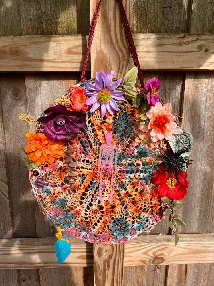 Image of Colorful tie dyed skull wall hanging  💀🌈✨