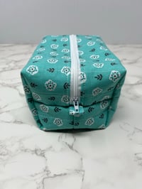 Image 4 of Aqua Floral Handmade Boxy Zipper Pouch 