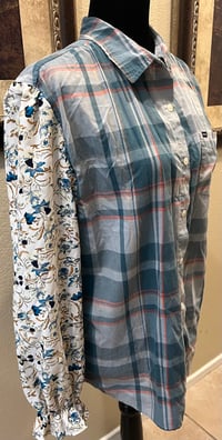 Image 2 of Vintage Funky Tesl/Cream Cotton Shirt Floral Sleeves Mermaid 