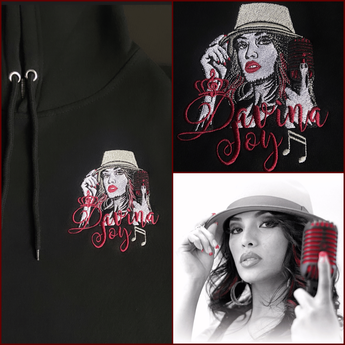 Image of Davina Joy Embroidered on Black Hoodies, Zip Ups or Crew Necks 