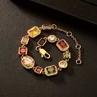 Image 7 of USA Warehouse 10MM Colourful Gemstone Chain 18K Gold Plated Multi Colored CZ Zirconia Jewelry Gem St