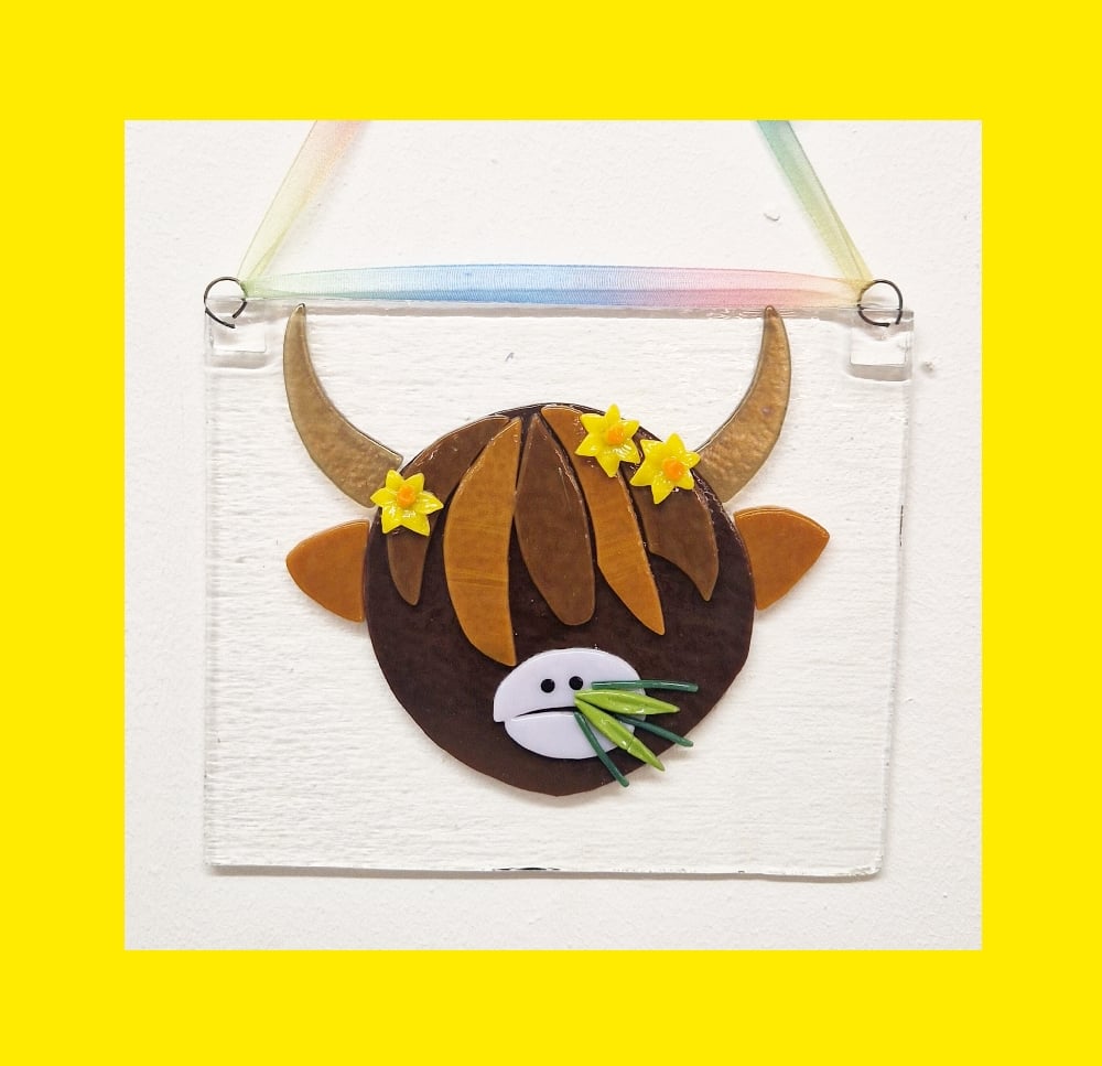 Image of Fused Glass Highland Coo Panel
