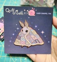 Image 1 of Quilt Moth Pin - Hard Enamel - Antique Copper Metal - 2.5 inch