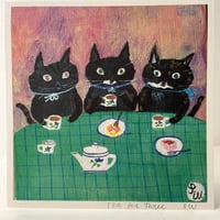 Image 2 of Small square art print -tea party (pink background) 