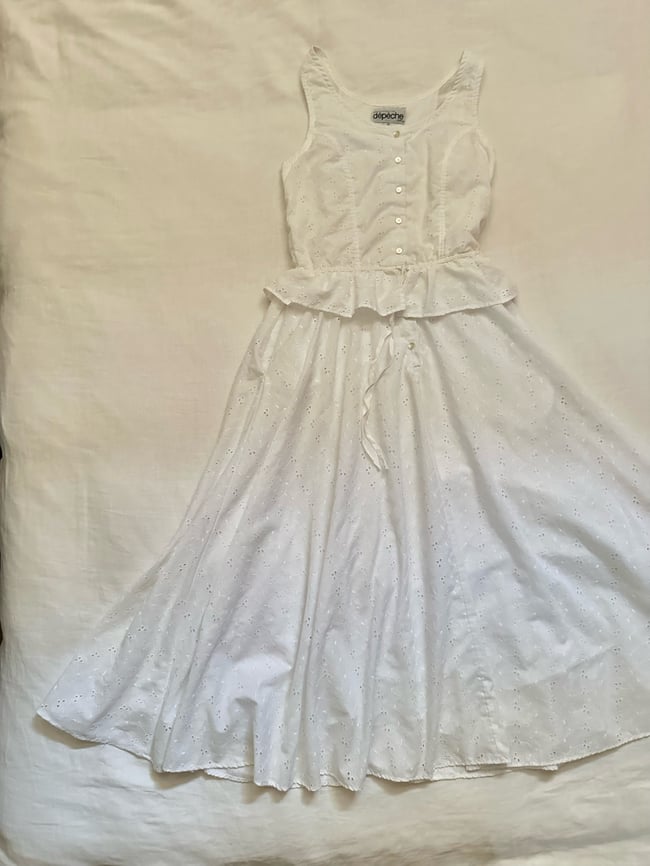 70s cotton eyelet peplum dress