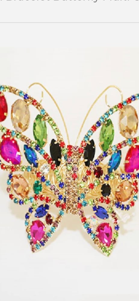 Image of  Gold Bracelet Butterfly Multi Color Stones