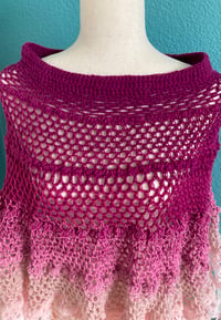 Image 3 of Handmade Crochet Lacy Poncho Bon-bon Rose