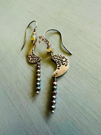 Image 4 of sterling silver crescent moon earrings with opals and pearls