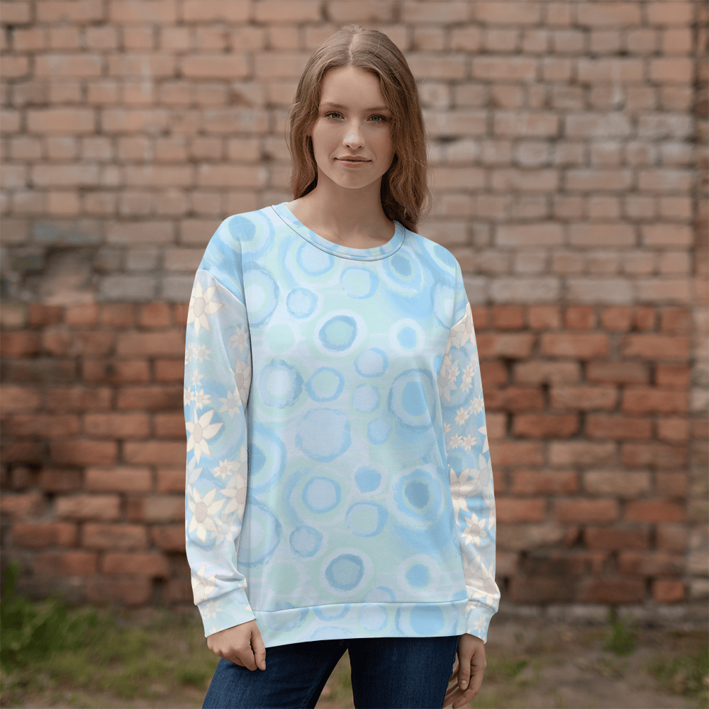 Image of Bubbles blue flowers Unisex Sweatshirt