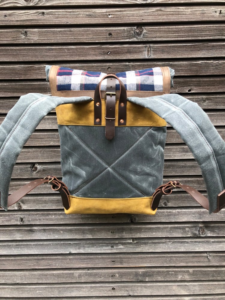 Image of Backpack made with recycled base and roll to close top