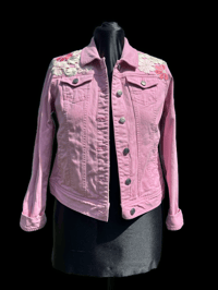 Image 1 of Medium Pink Floral Denim Jacket