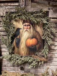 Image 1 of #2... Olde Pumpkin Harvest Santa ~ Framed Print ~ Garland ~ Crow !