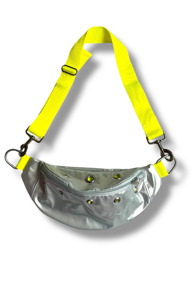 Image of Silver PVC Waistbag with Neon details