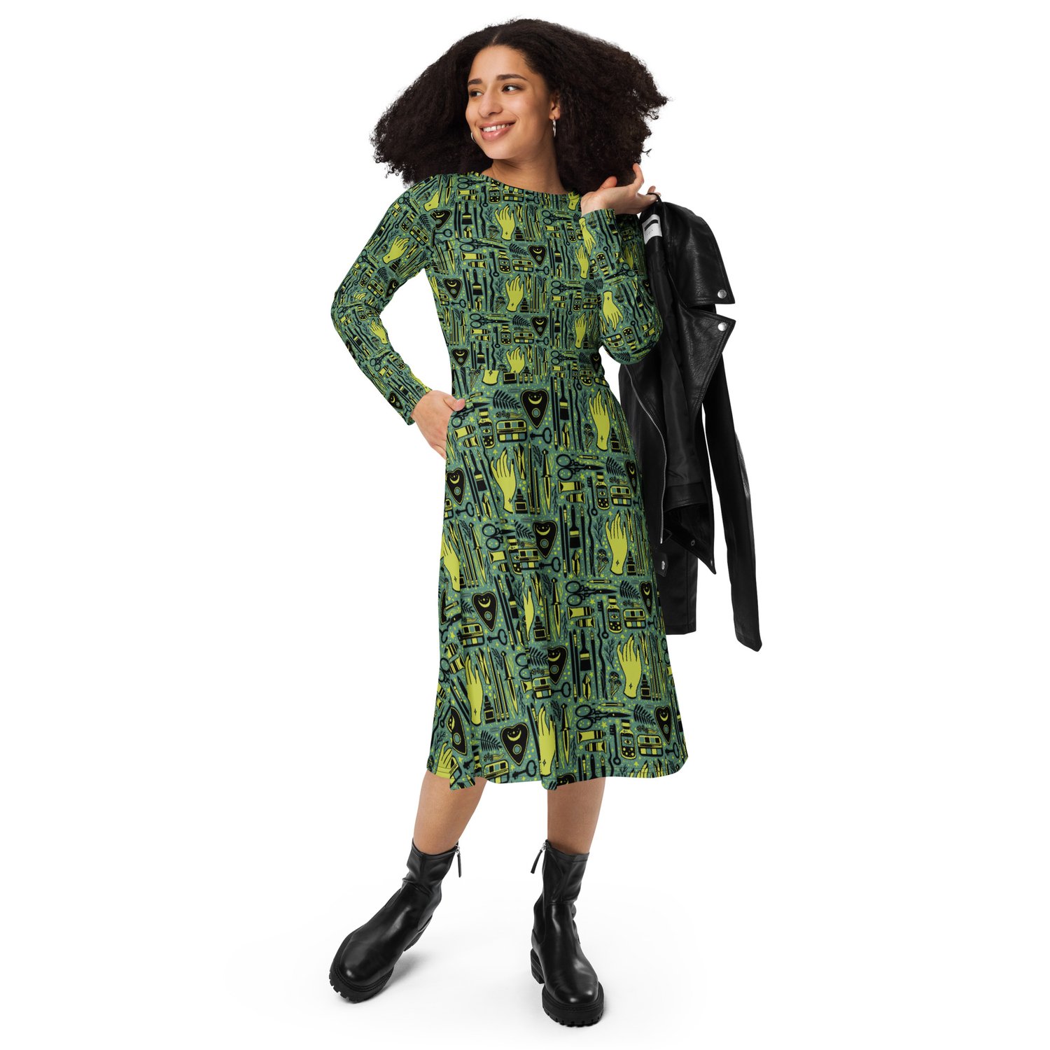 Creativity is Magic All-over Print Midi Dress with POCKETS