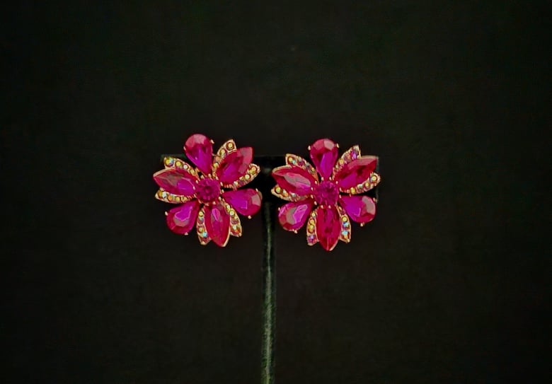 Image of Fushia Rhinestone Clip-On Earrings 