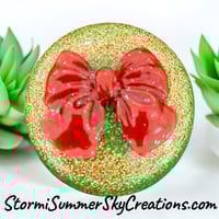 Image 1 of Round Green/Gold w/Red Bow