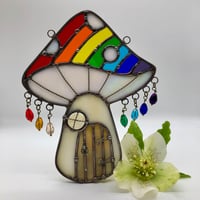 Image 1 of Large Rainbow Mushroom Cottage suncatcher 