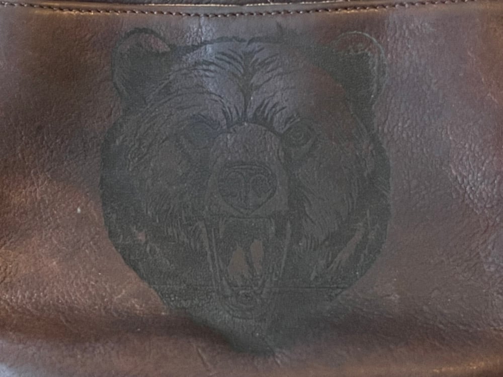 Upcycled Leather Fossil Purse With Laser Engraved Grizzly Bear 