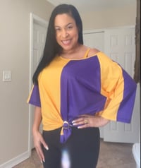 Image 1 of Purple And Gold Off Shoulder Top