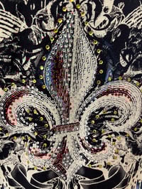 Image 5 of Vintage Funky Acid Black Denim Leopard Print Sleeve Shirt Crystal Fleur de Lis