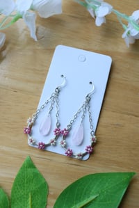Image 2 of Rose Quartz Flower Chained Earrings