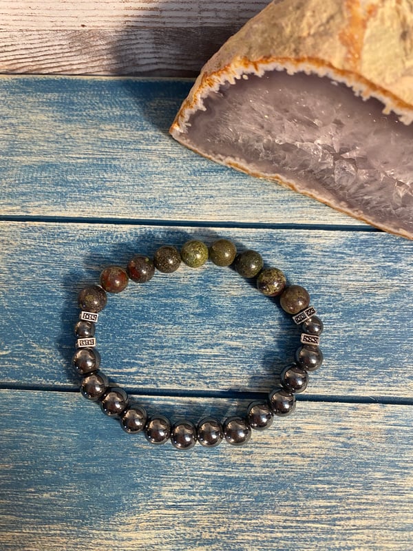 Image of 8mm Hematite & 8mm Dragon Blood Jasper Mens Bracelet