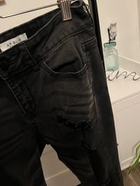 Image 2 of Black distressed denim jeans 