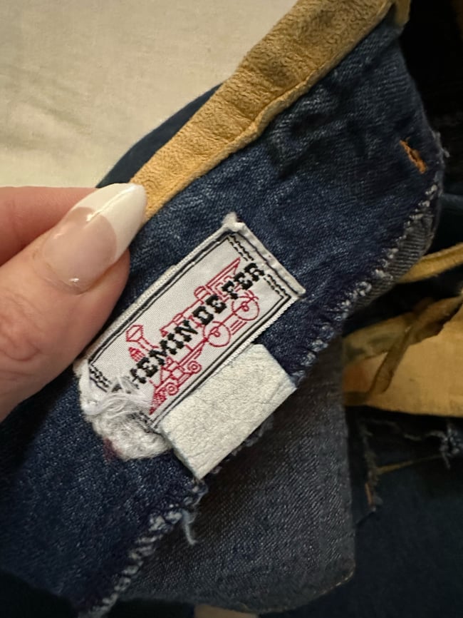 early 1970s leather and denim lace up bell bottom jeans