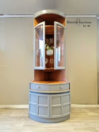 Image 7 of Mid Century Modern Luxury Corner Drinks Cabinet by Nathan - Light Grey Vintage Cocktail Display Unit